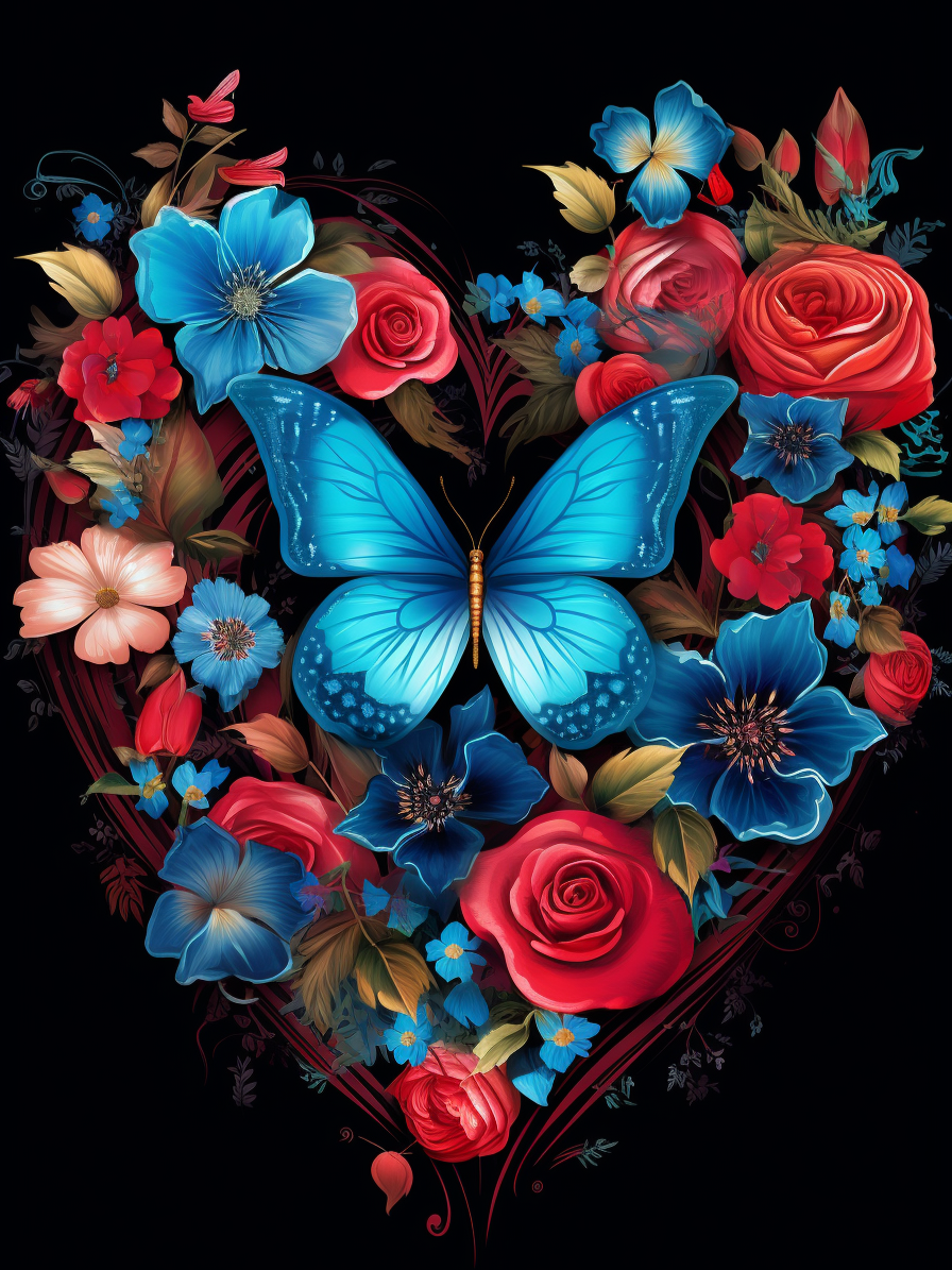 Blue Butterfly Flower Heart Diamond Art Kit