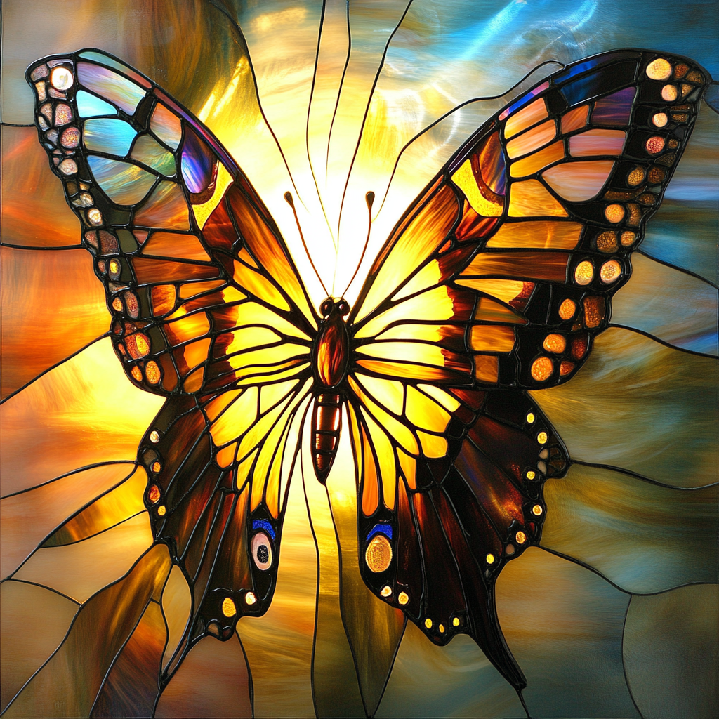 Yellow Butterfly Glowing Background Diamond Art Kit