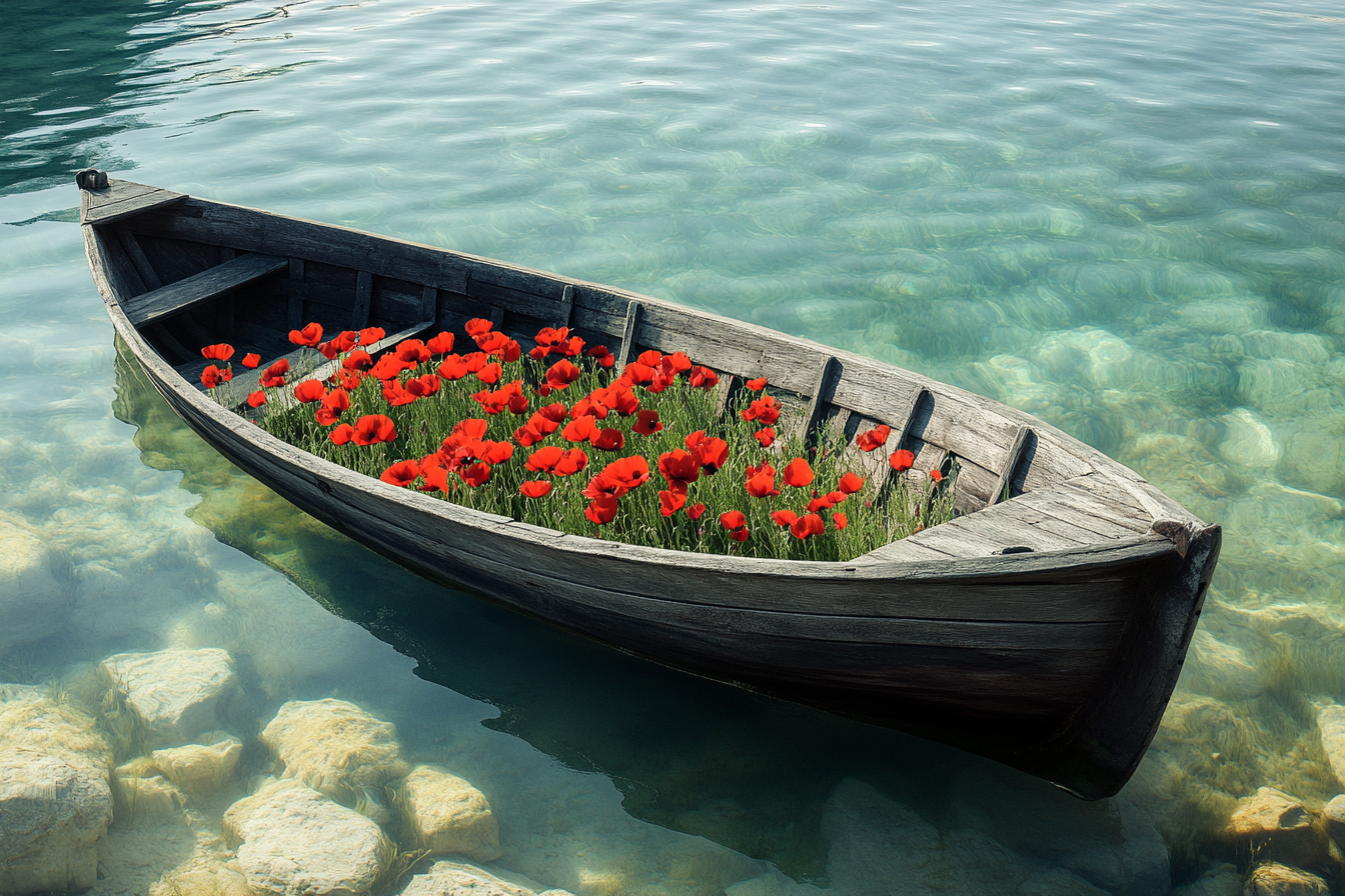 Woodenboat Of Red Poppies Diamond Art Kit