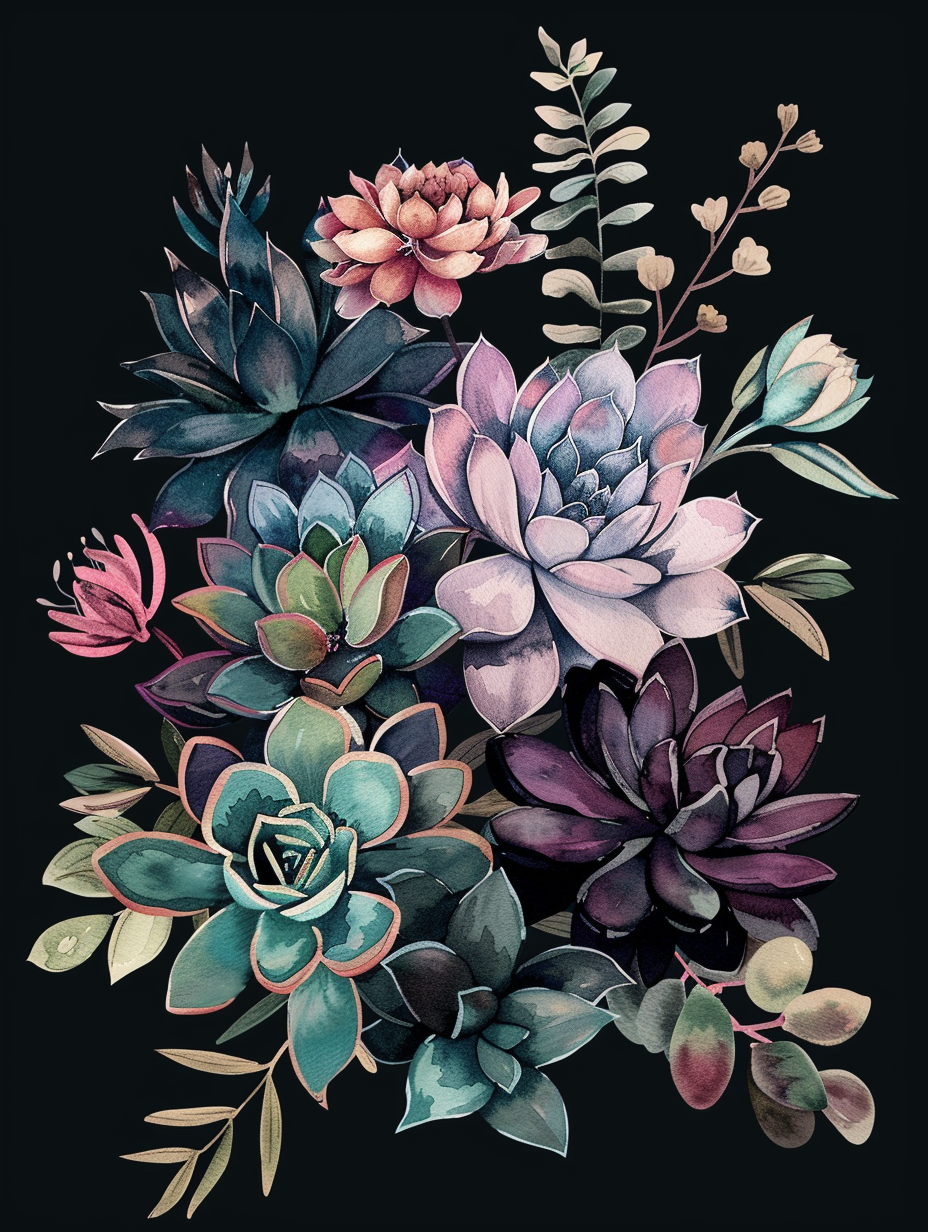 Purple Green Succulents Diamond Art Kit