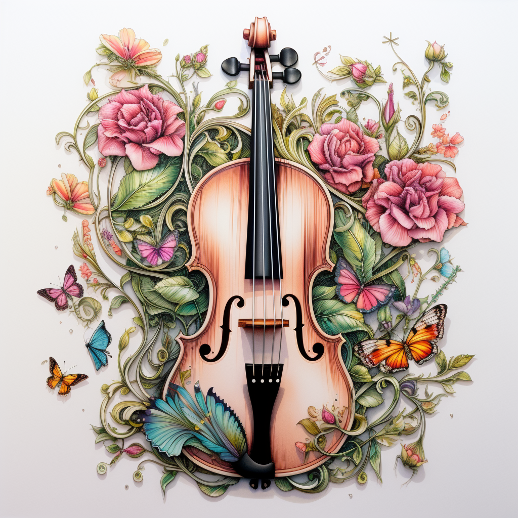 Pink Flower Violin Diamond Art Kit