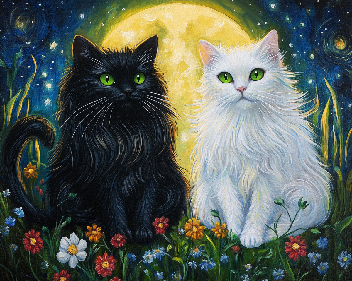 Two Green Eyed Cats Moonlight Diamond Art Kit
