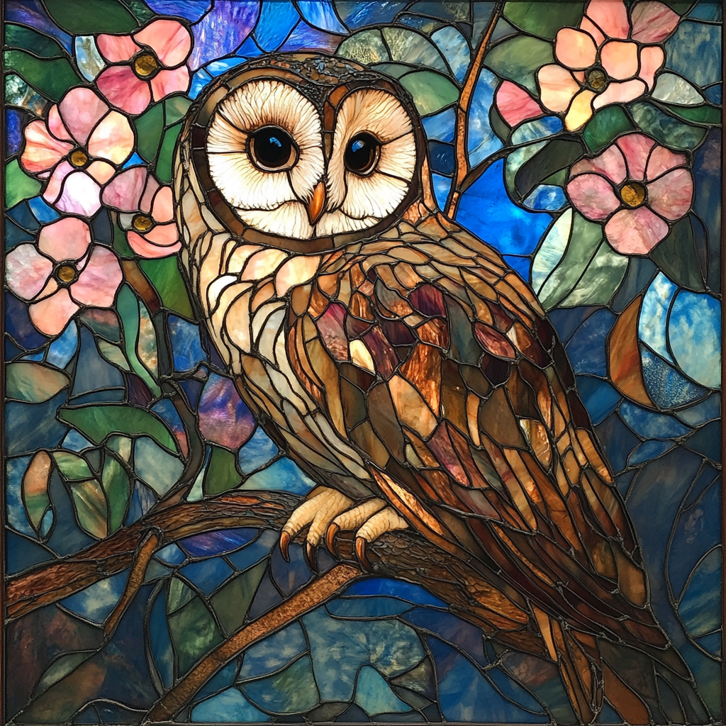 Pink Flower Owl Abstract Diamond Art Kit