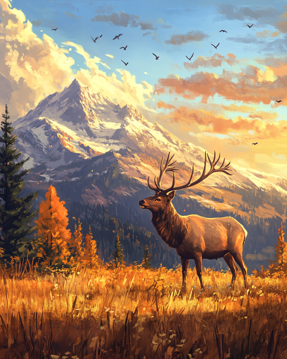 Brown Grass Mountain Elk Diamond Art Kit