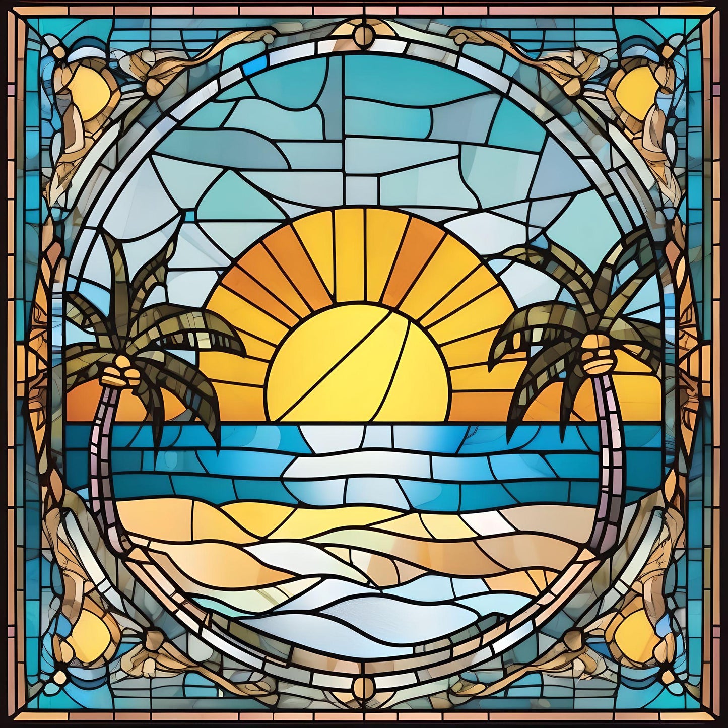 Two Palm Tree Sunset Abstract Diamond Art Kit