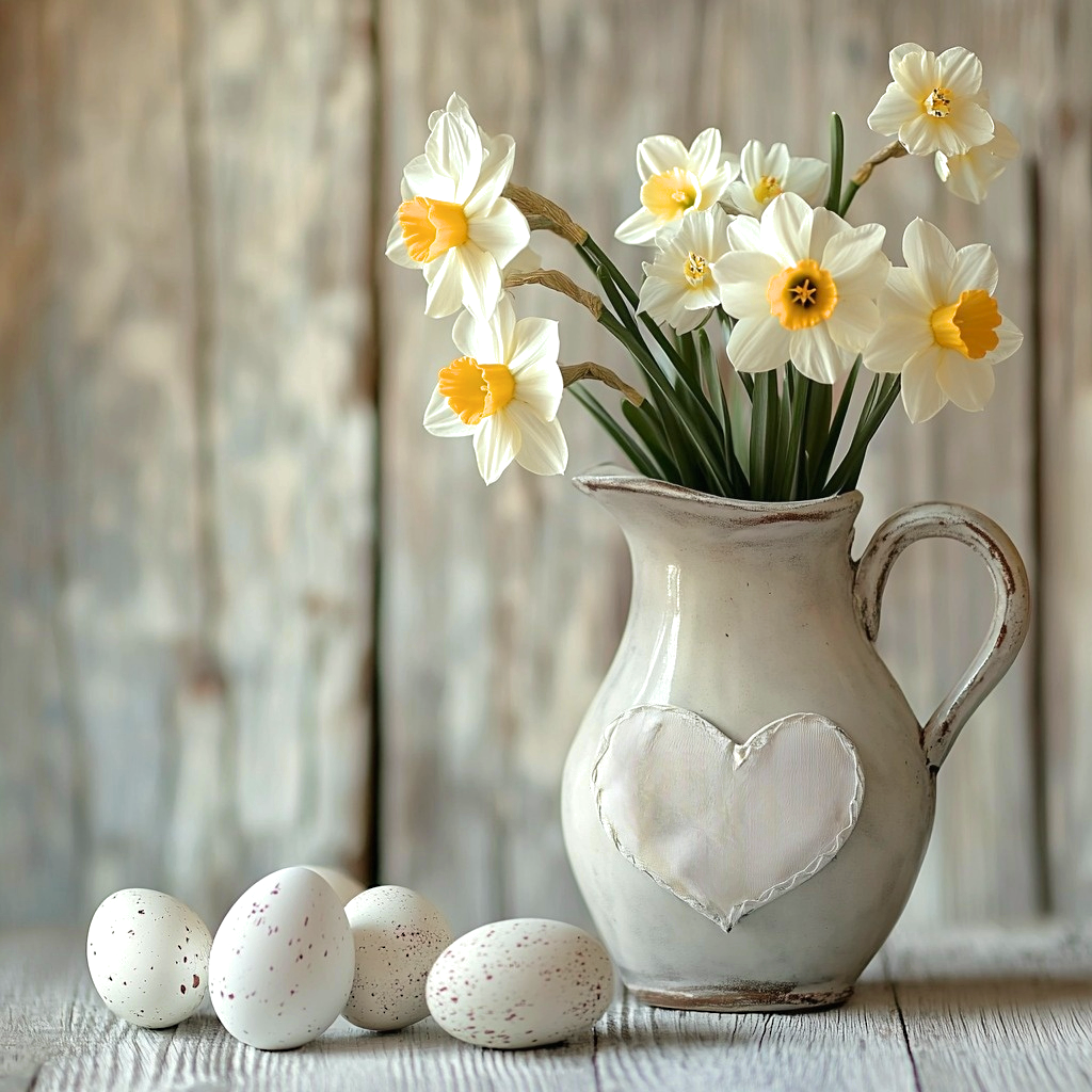 White Daffodils And Eggs Diamond Art Kit