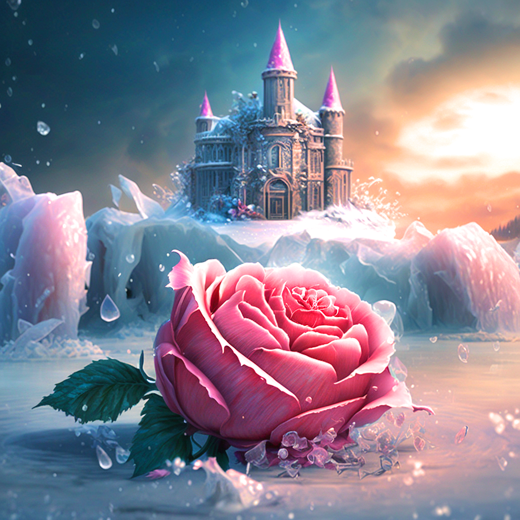 Ice Pink Rose Castle Diamond Art Kit