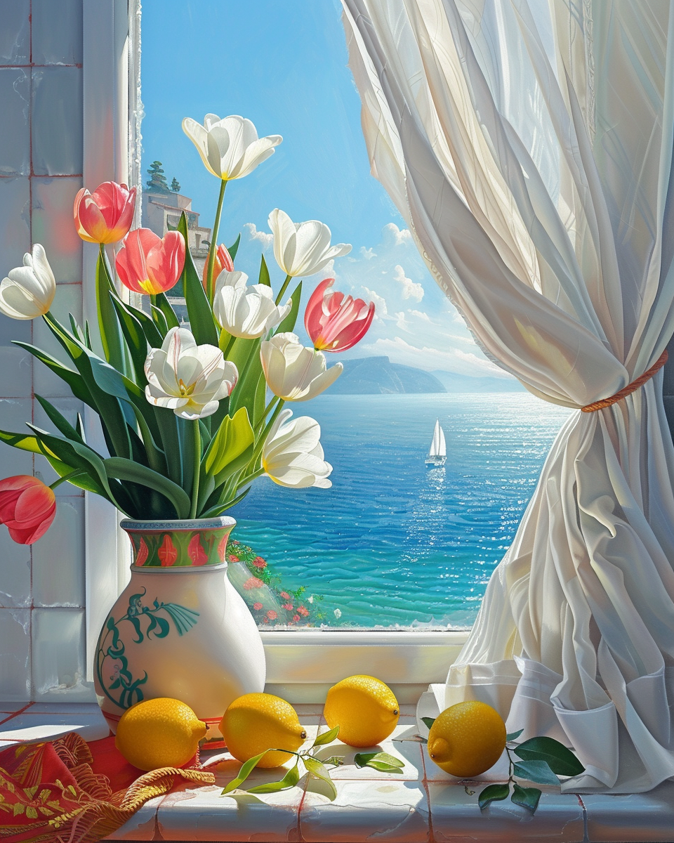 Pink White Tulip Vase Open Window Diamond Art Kit