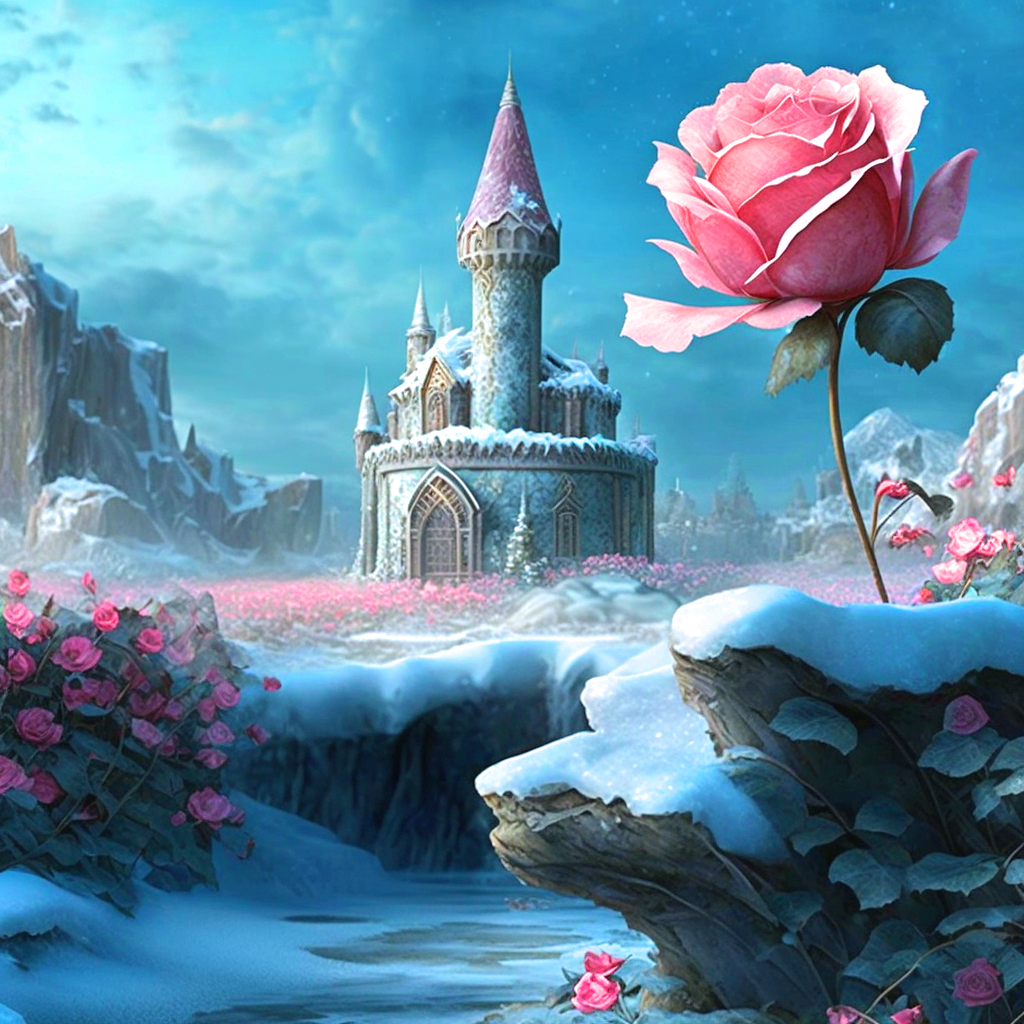 Pink Rose Ice Castle Diamond Art Kit