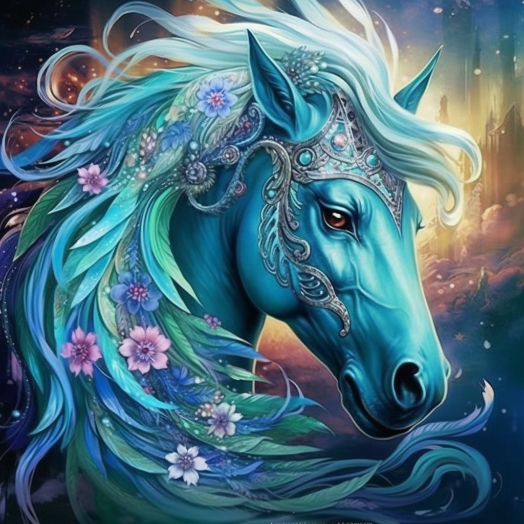 Green Horse Flower Mane Diamond Art Kit