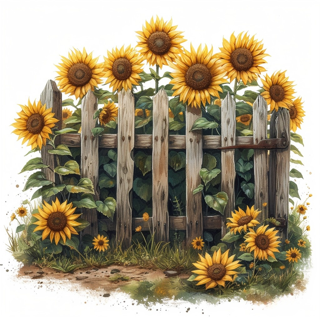 Wood Fence Sunflowers Diamond Art Kit