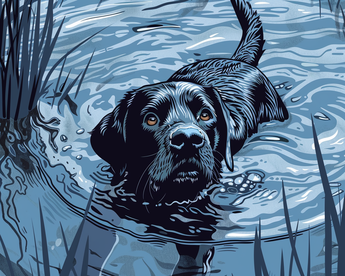 Blue Hue Dog In The Water Diamond Art Kit