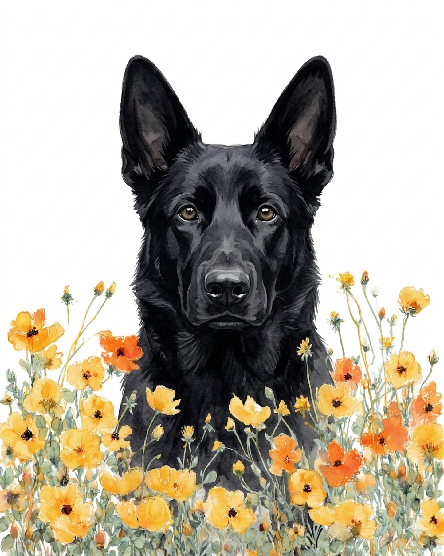 Yellow Poppies Black German Shepherd Diamond Art Kit