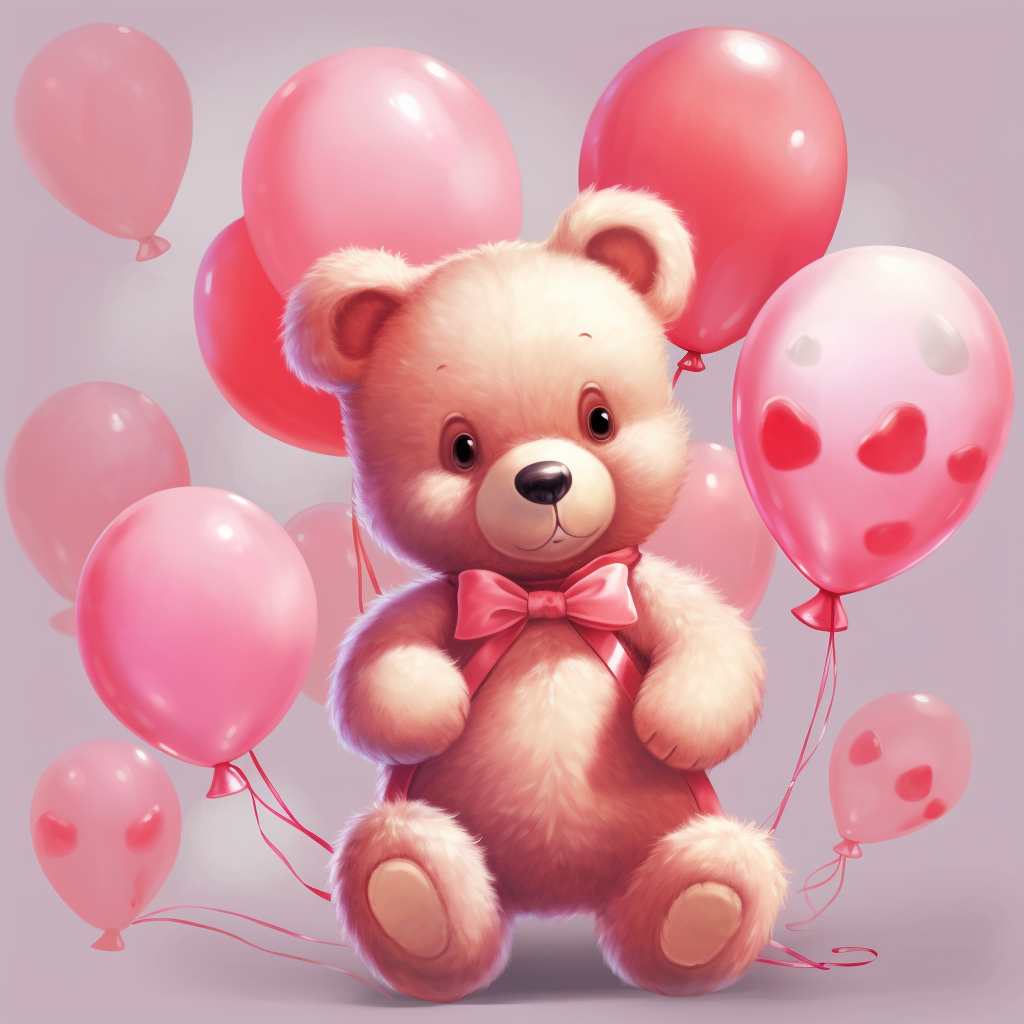 Pink Bow Teddy Pink Balloons Diamond Art Kit