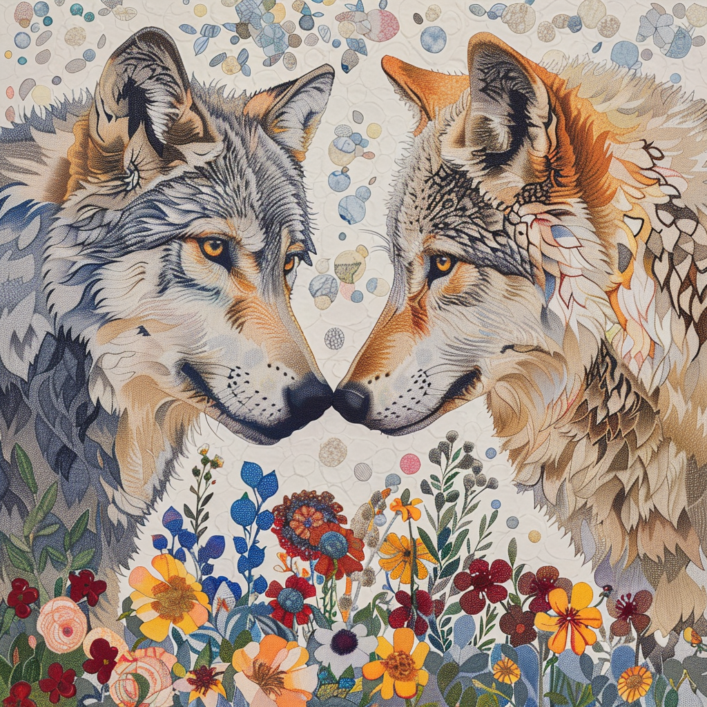 Abstract Wolves In Flowers Diamond Art Kit