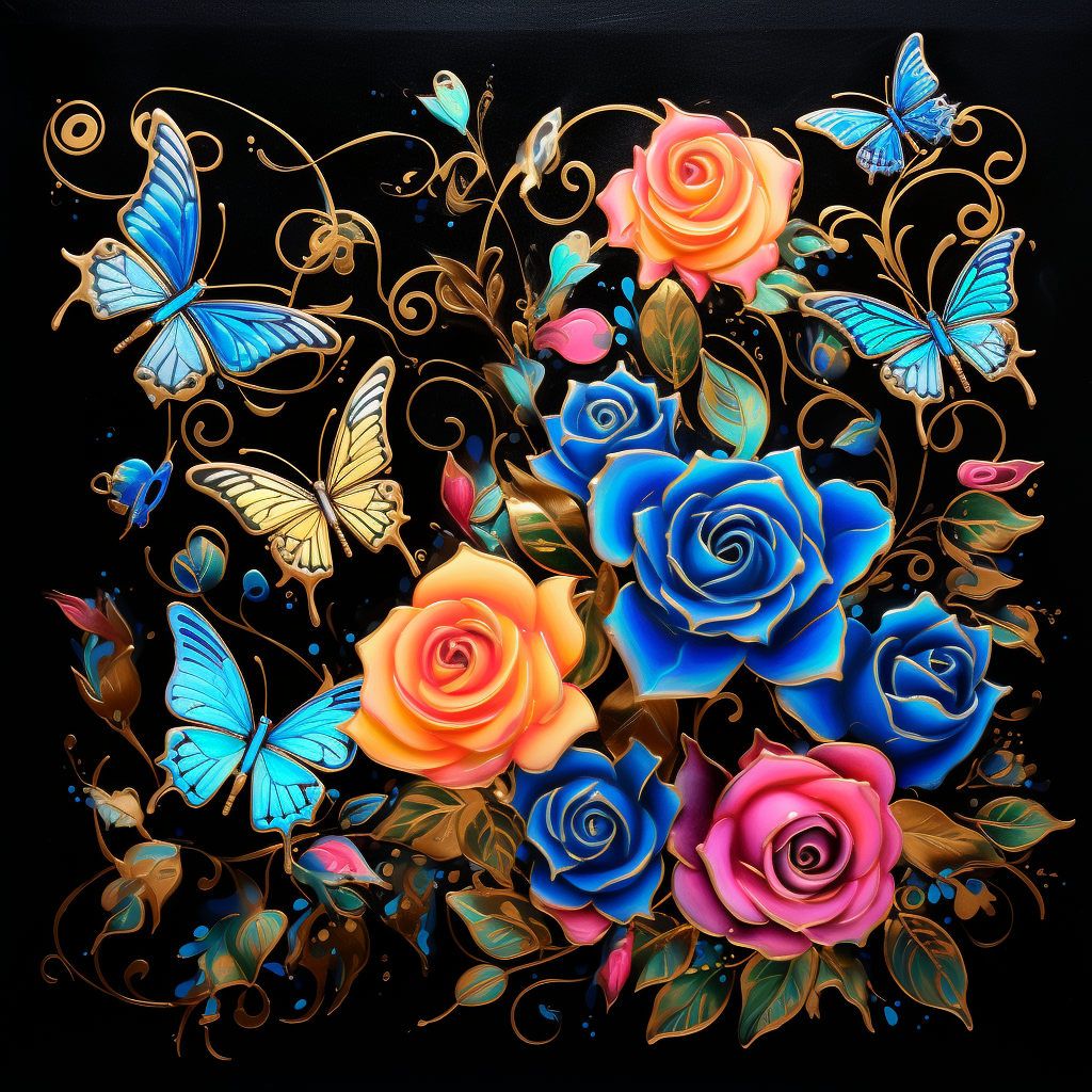 Scrolling Roses And Butterflies Diamond Art Kit