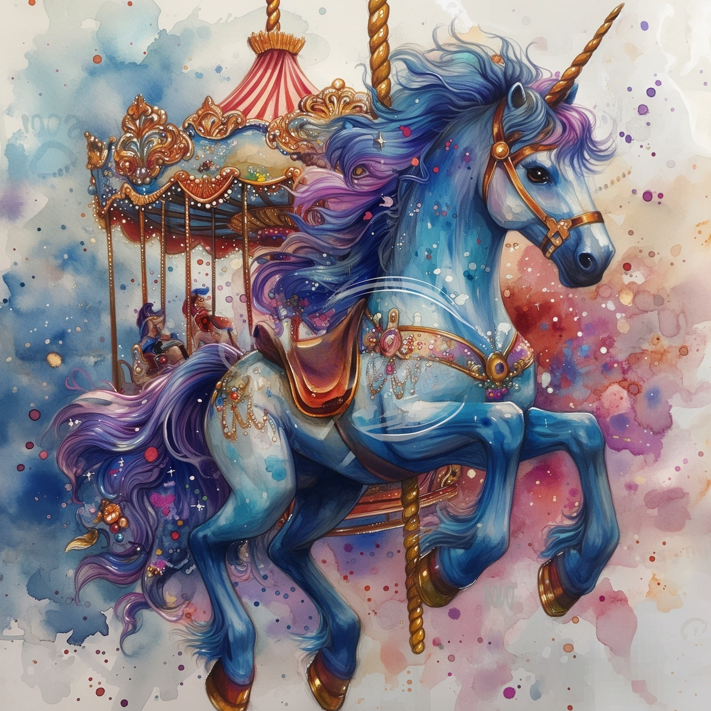 Blue Carousel Unicorn Diamond Art Kit