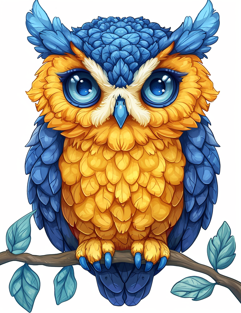 Blue Yellow Owl Diamond Art Kit