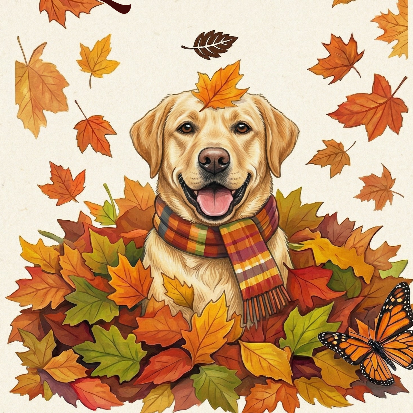 Falling Leaves Yellow Labrador Retriever Diamond Art Kit