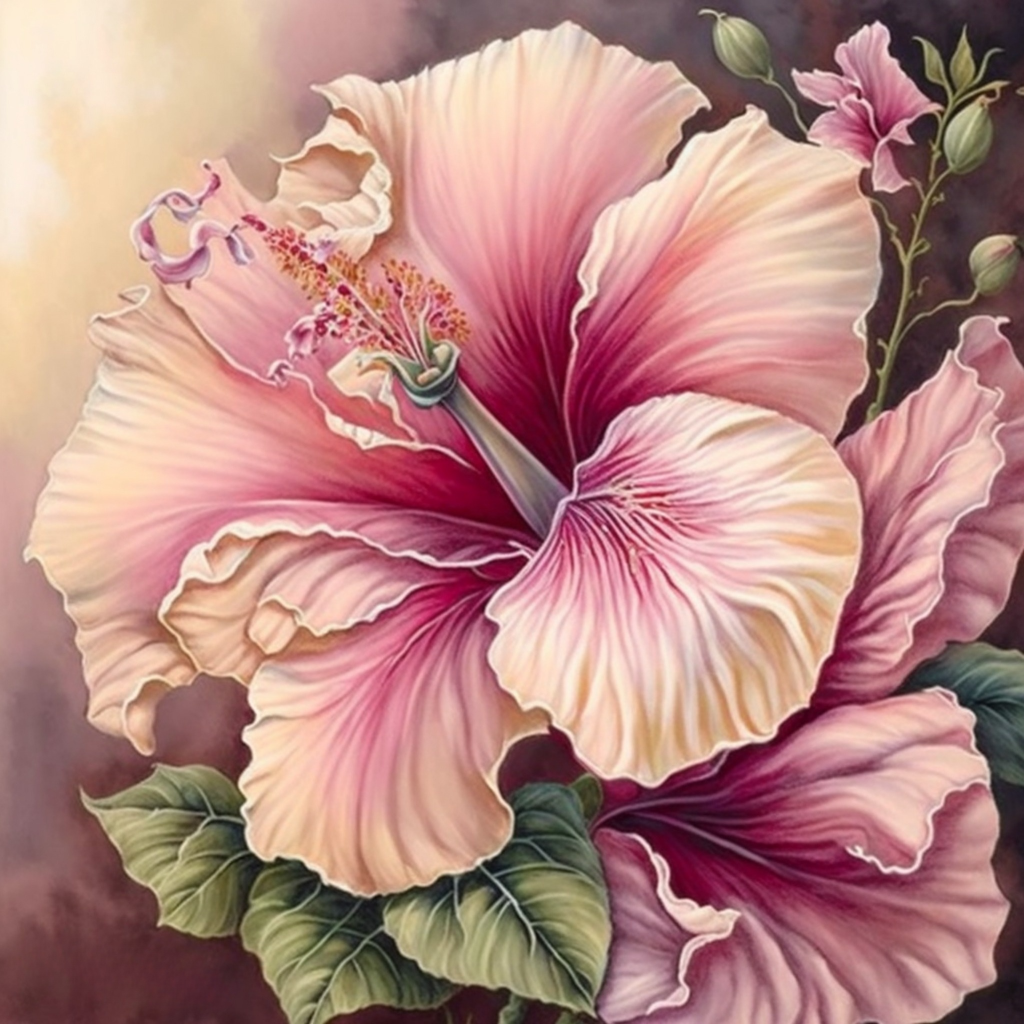 Pink Yellow Hibiscus Diamond Art Kit