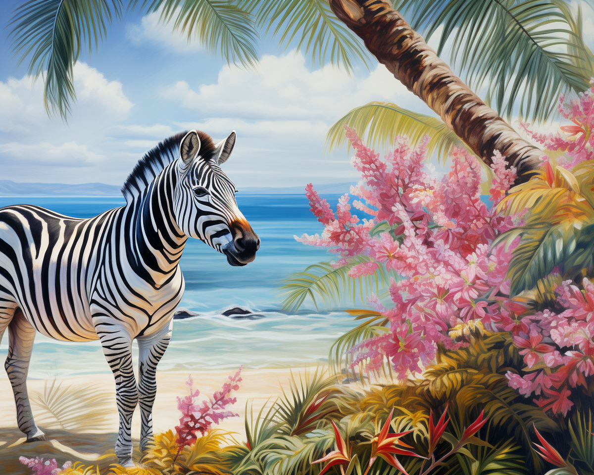 Tropical Flower Zebra Diamond Art Kit