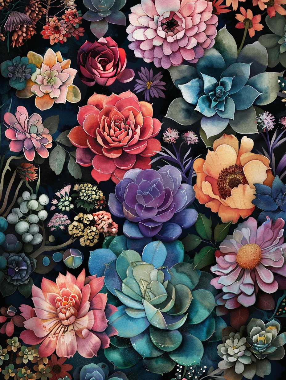 Succulents And Flowers Diamond Art Kit