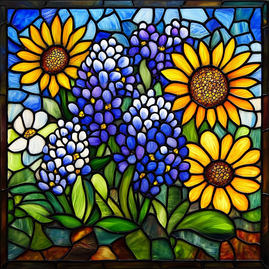 Sunflowers And Bluebonnets Abstract Diamond Art Kit