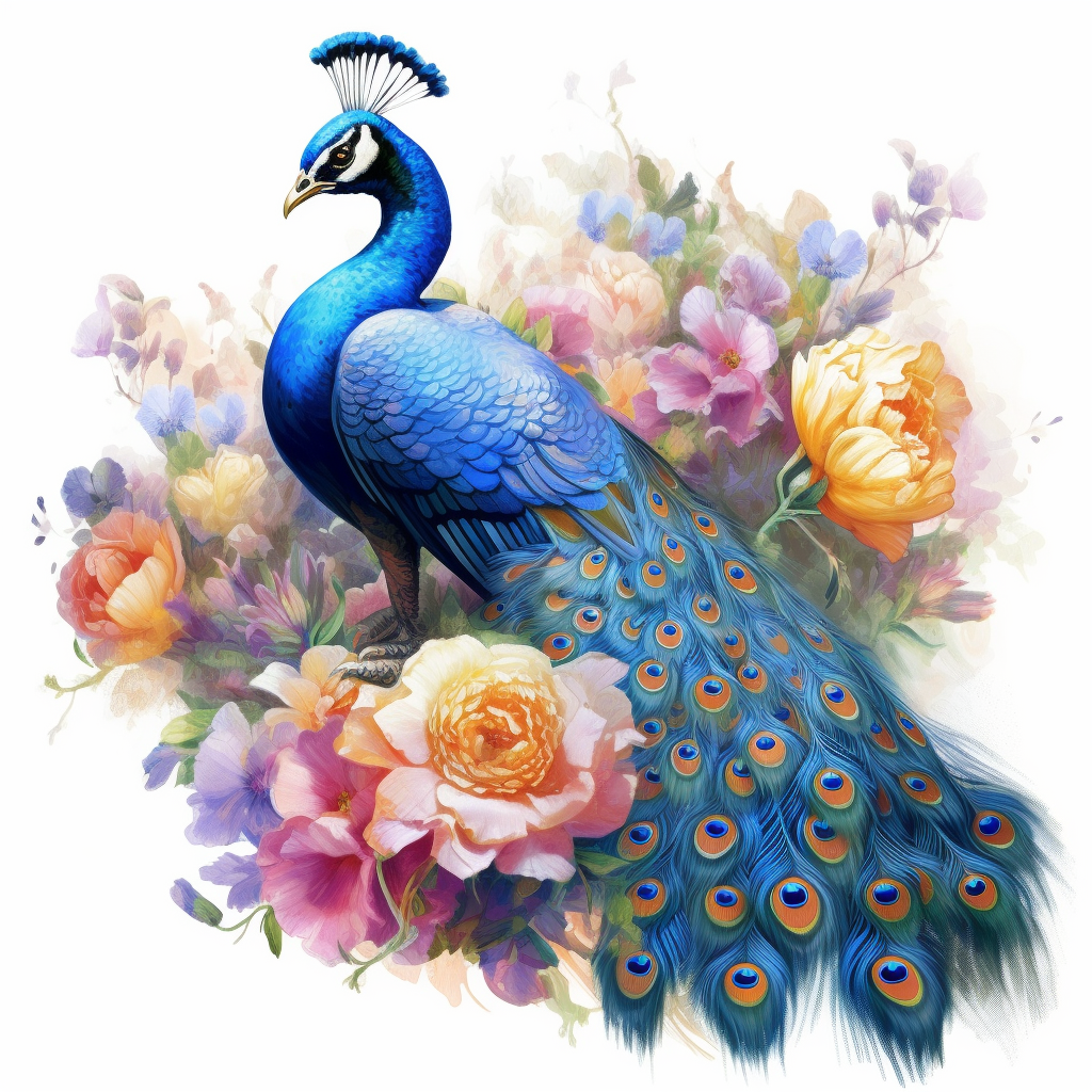 Blue Peacock Flowers Diamond Art Kit