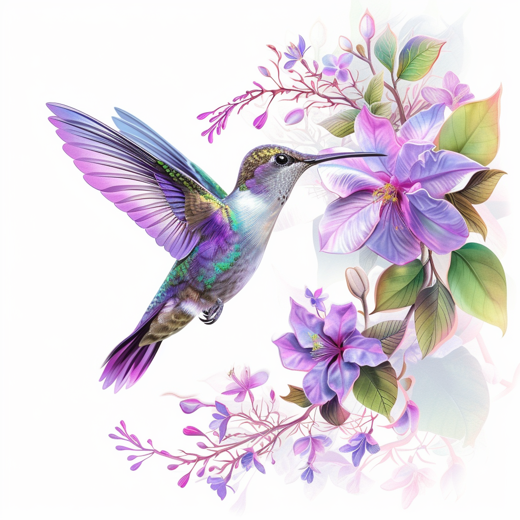 Light Purple Flower Hummingbird Diamond Art Kit