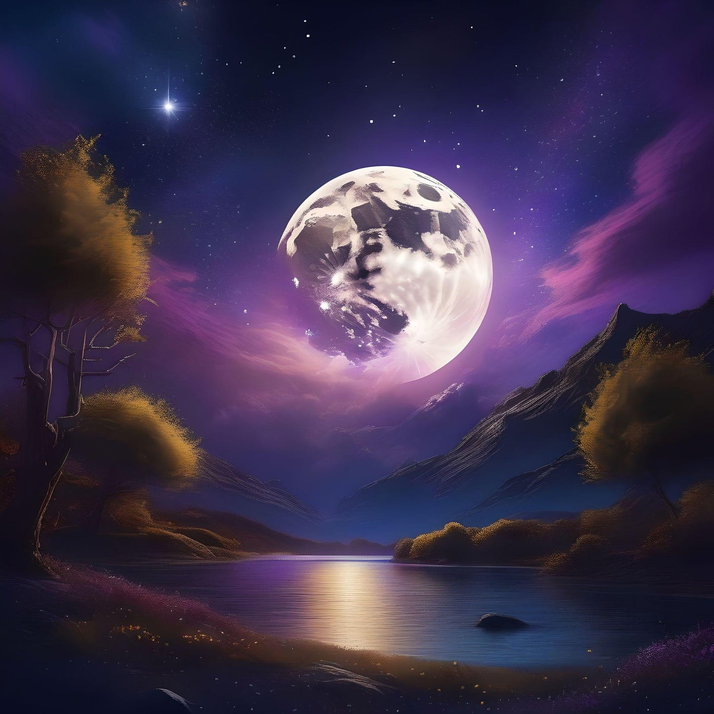 Full Moon Over Water Diamond Art Kit
