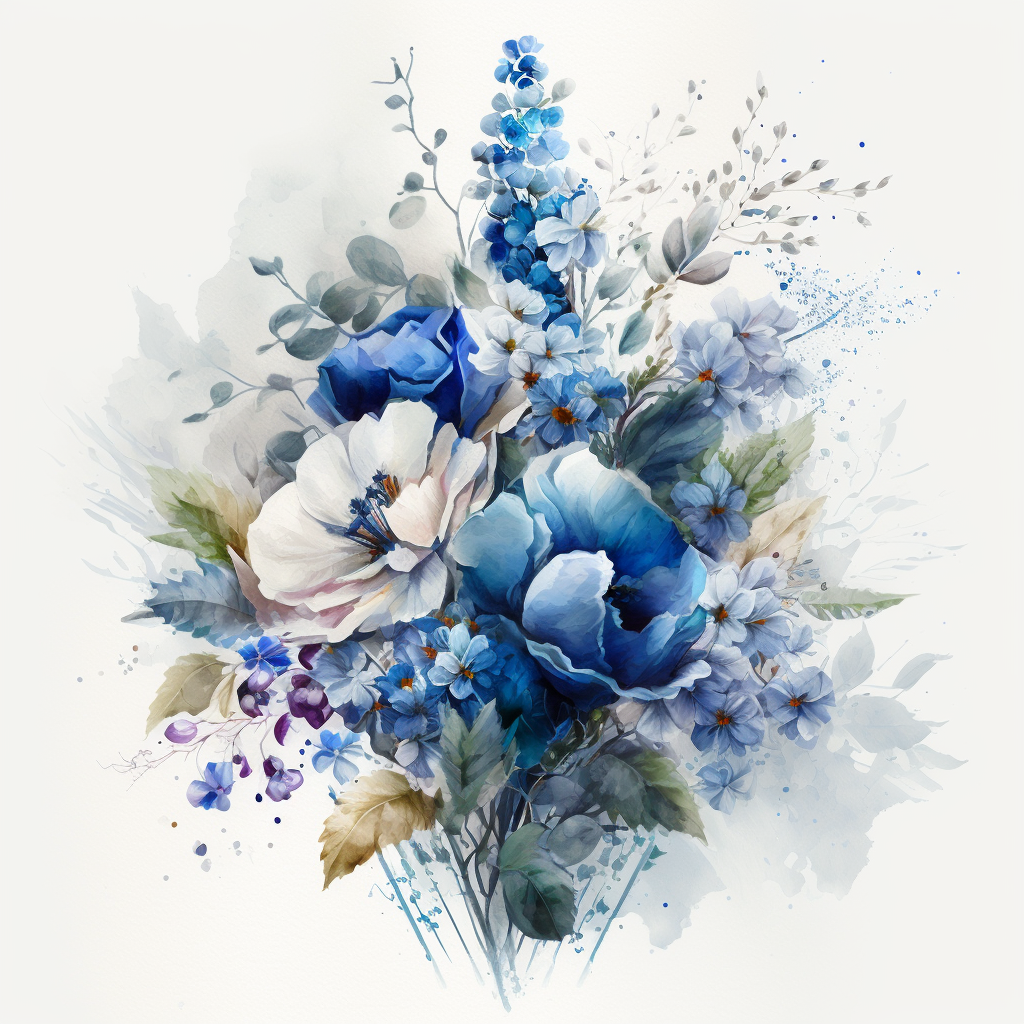 Blue Flower Watercolor Diamond Art Kit