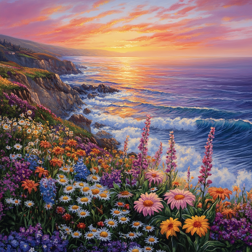 Flowers By The Sea Waves Diamond Art Kit
