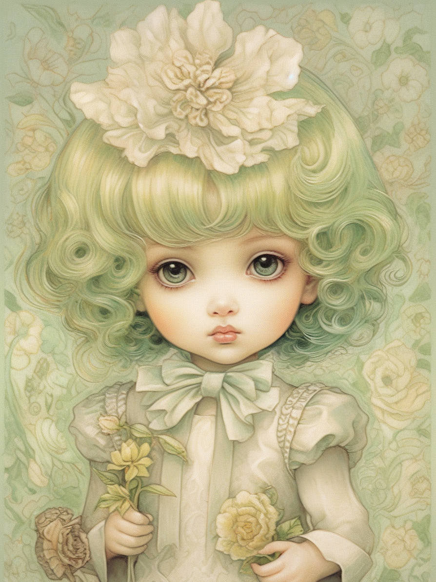Green Hair Little Girl Diamond Art Kit