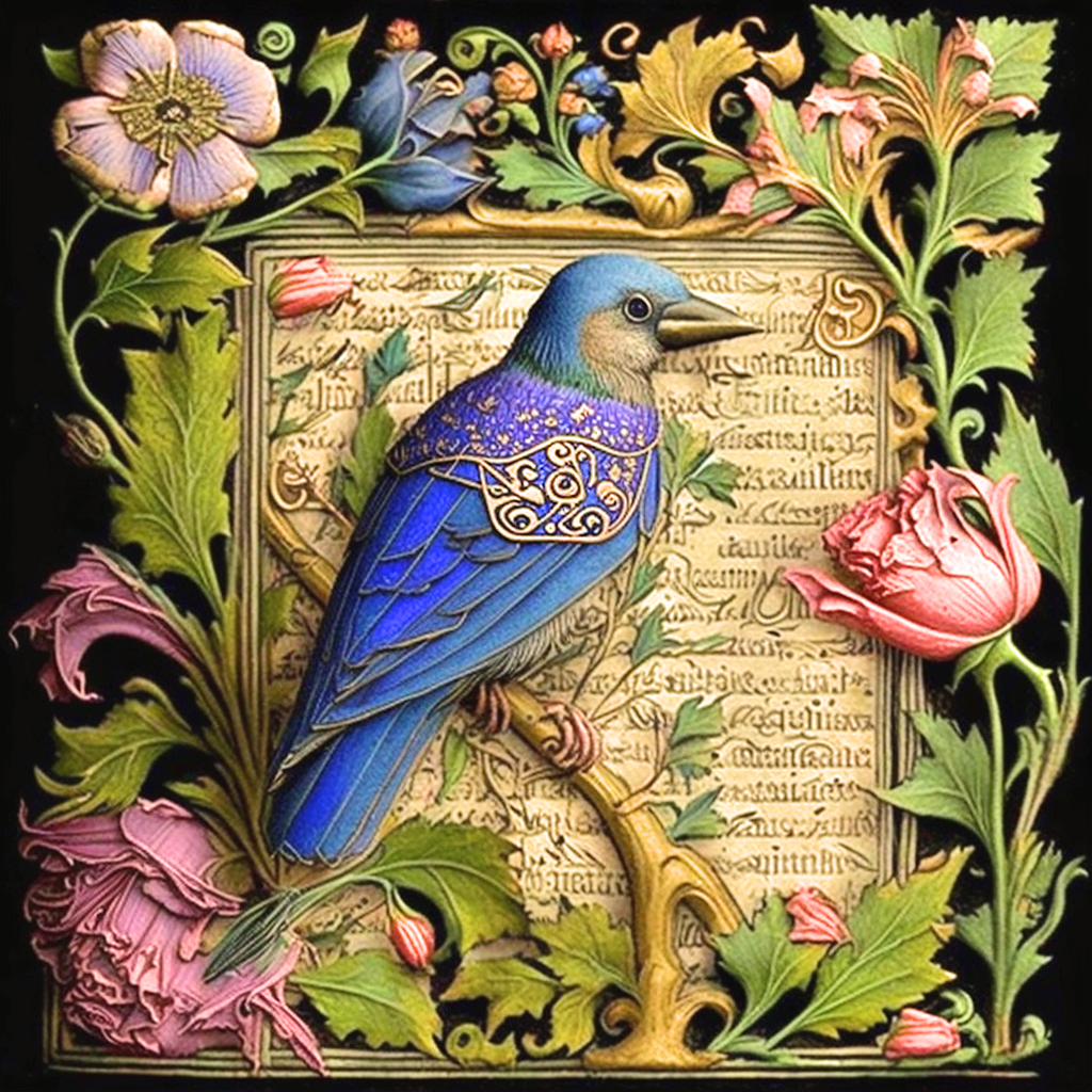Bluebird And Flowers Abstract Diamond Art Kit