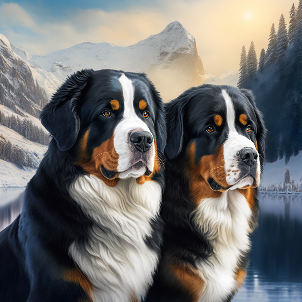 Bernese Mountain Dogs In The Mountains Diamond Art Kit