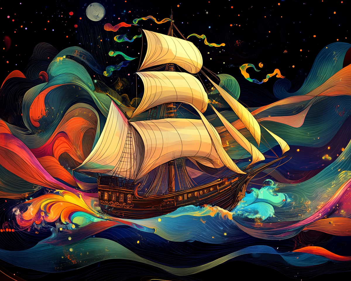 Abstract Waves Sailing Ship Diamond Art Kit