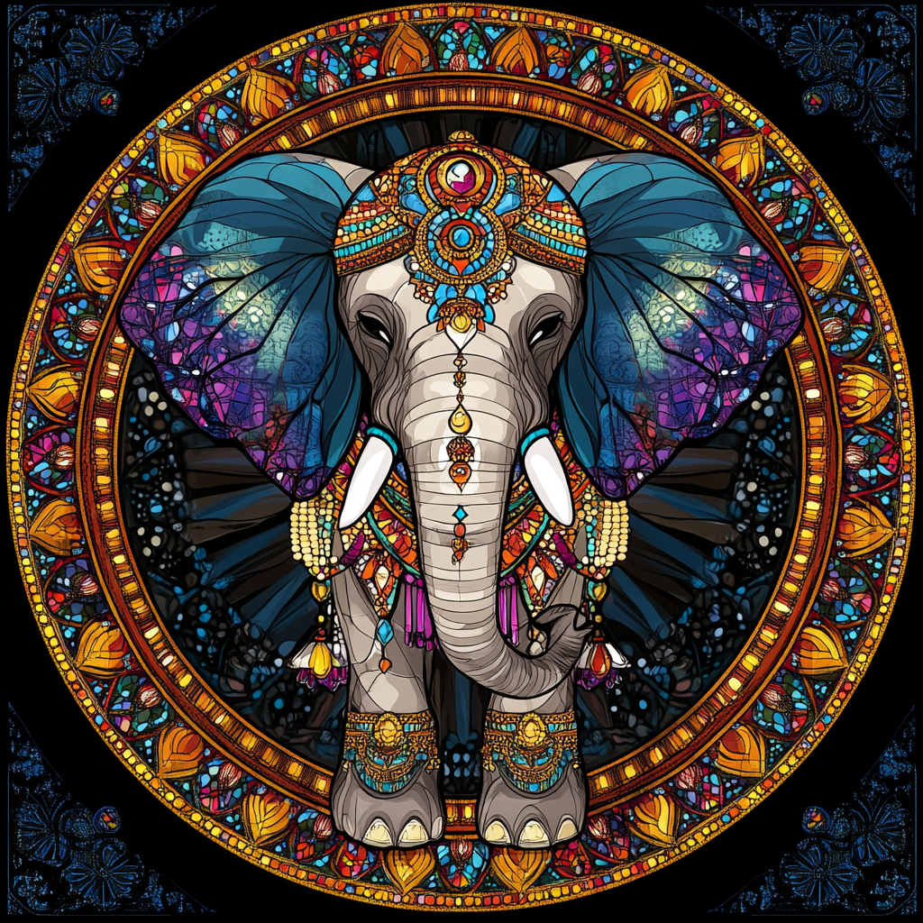 Blue Purple Ear Elephant Circle Diamond Art Kit