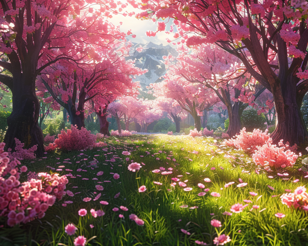 Pink Flower Trees Meadow Diamond Art Kit