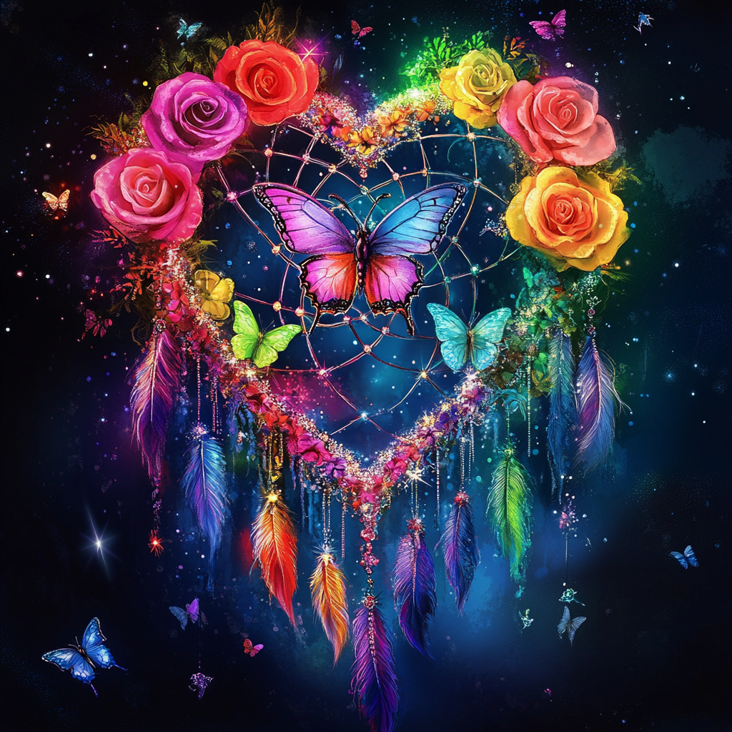 Bright Color Roses Dreamcatcher Diamond Art Kit