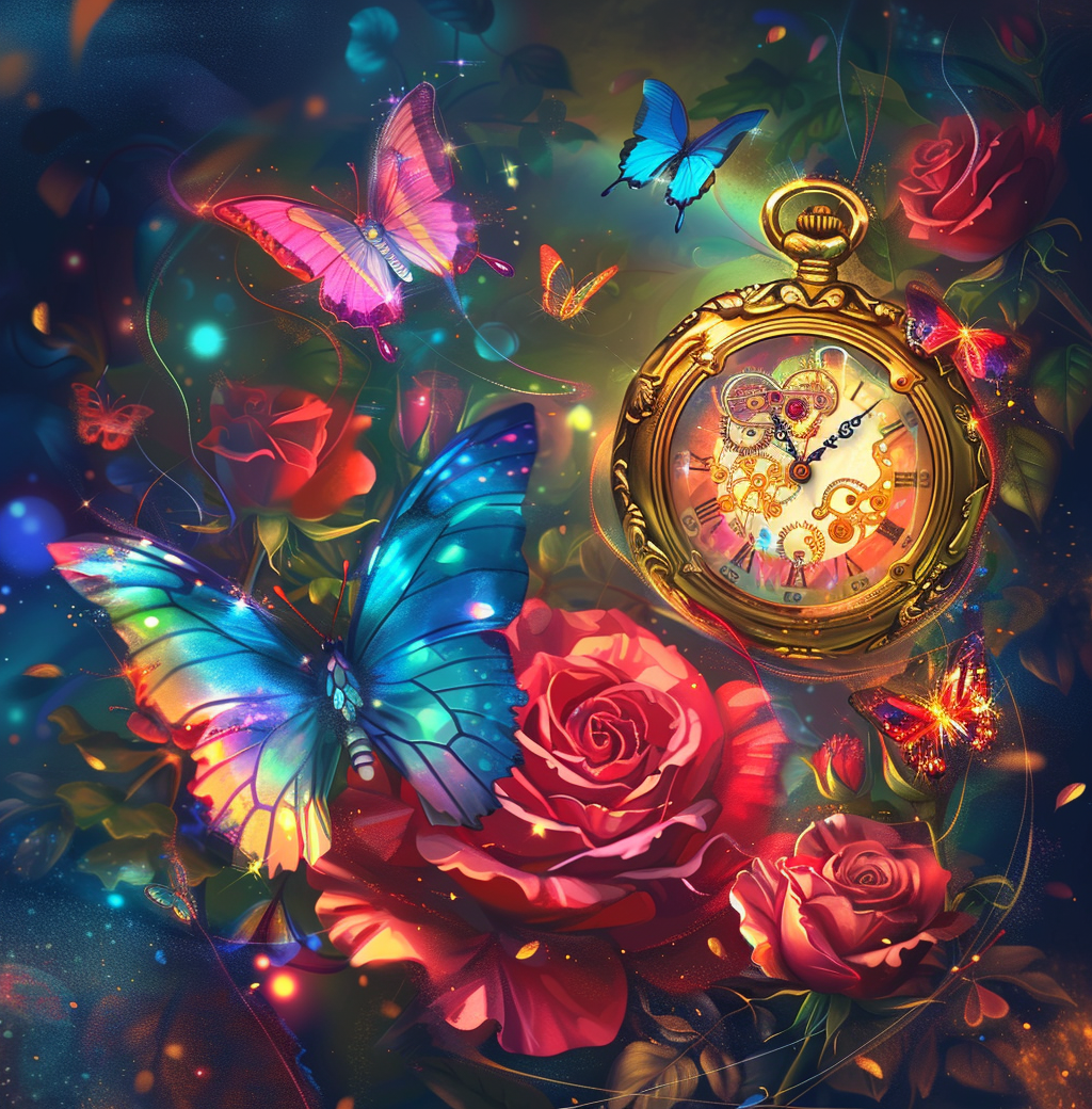 Blue Butterfly Rose Pocket Watch Diamond Art Kit