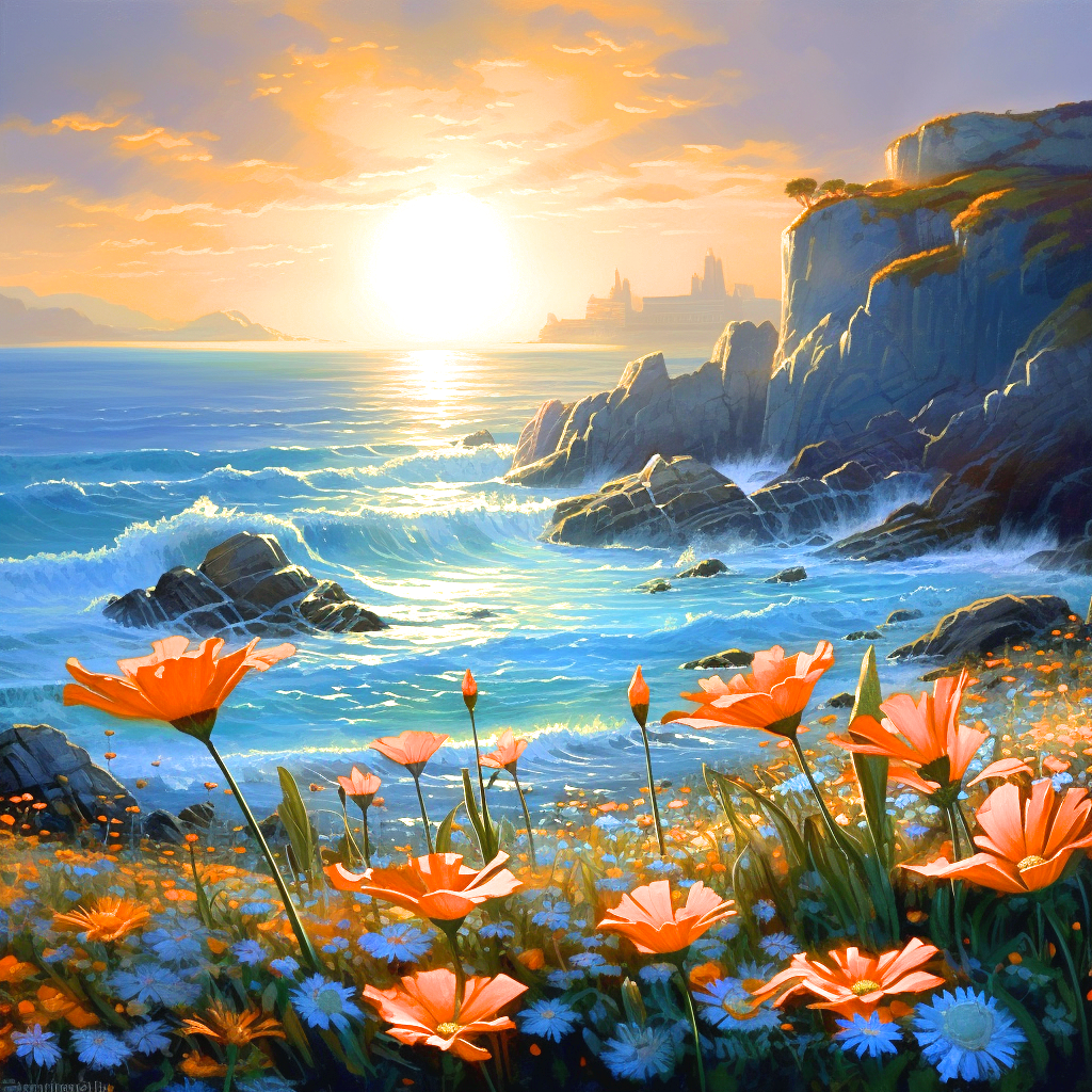 Flowers Ocean Sunset Diamond Art Kit