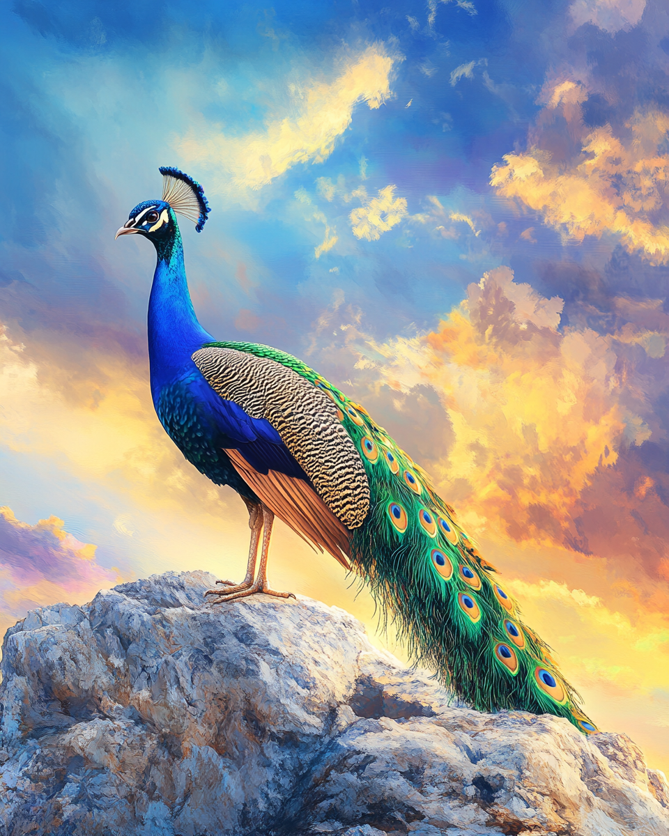 Colorful Rock Sky Peacock Diamond Art Kit