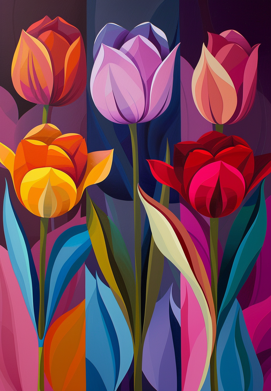 Five Blooming Abstract Tulips Diamond Art Kit
