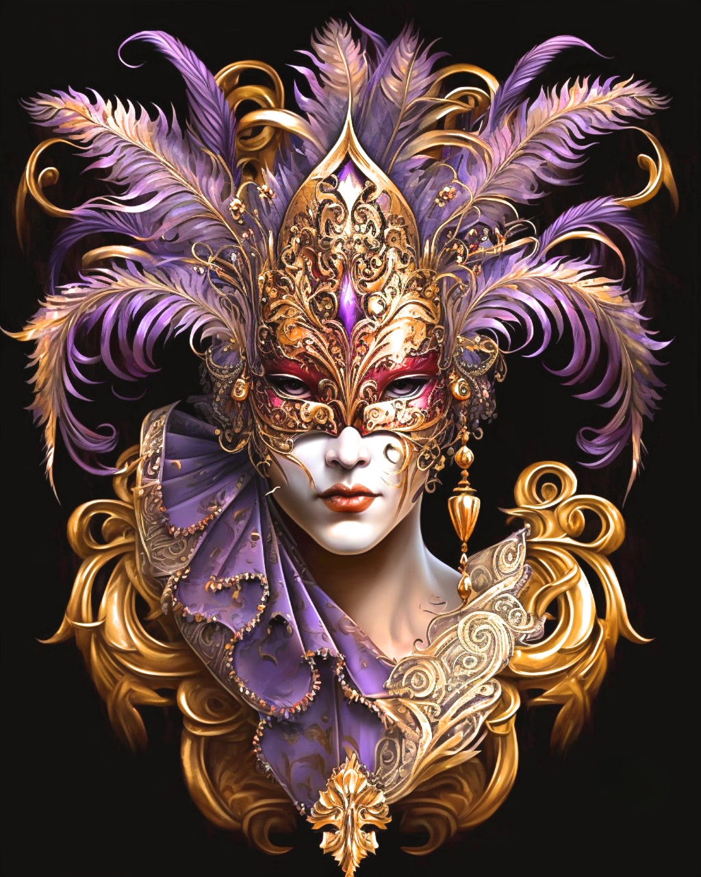 Purple Feather Gold Mask Diamond Art Kit