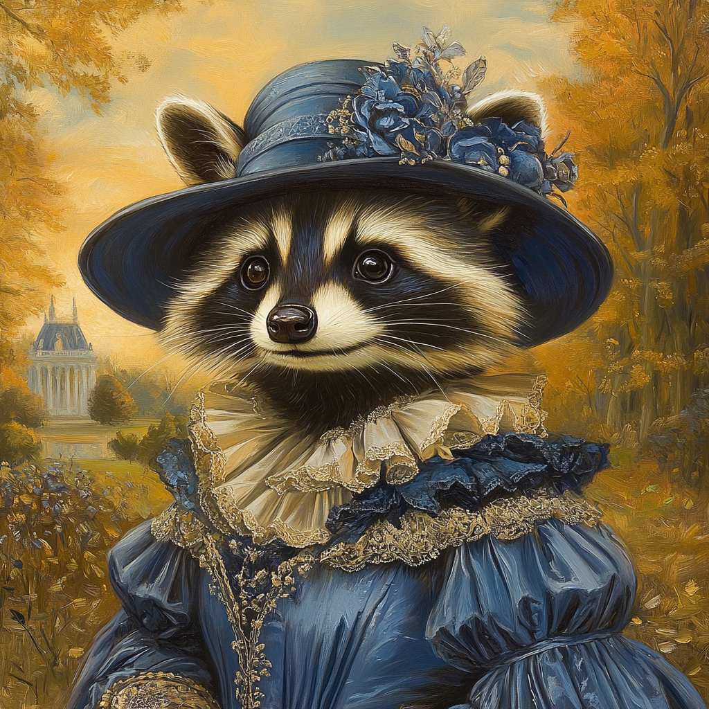 Blue Dress Blue Hat Victorian Raccoon Diamond Art Kit