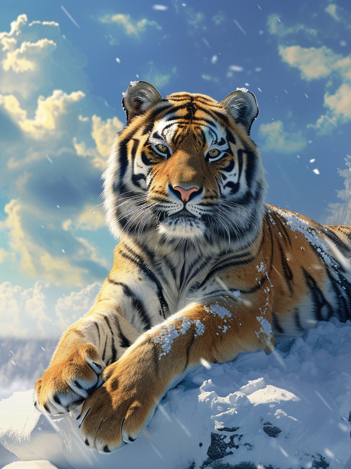 Tiger On A Snowbank Diamond Art Kit