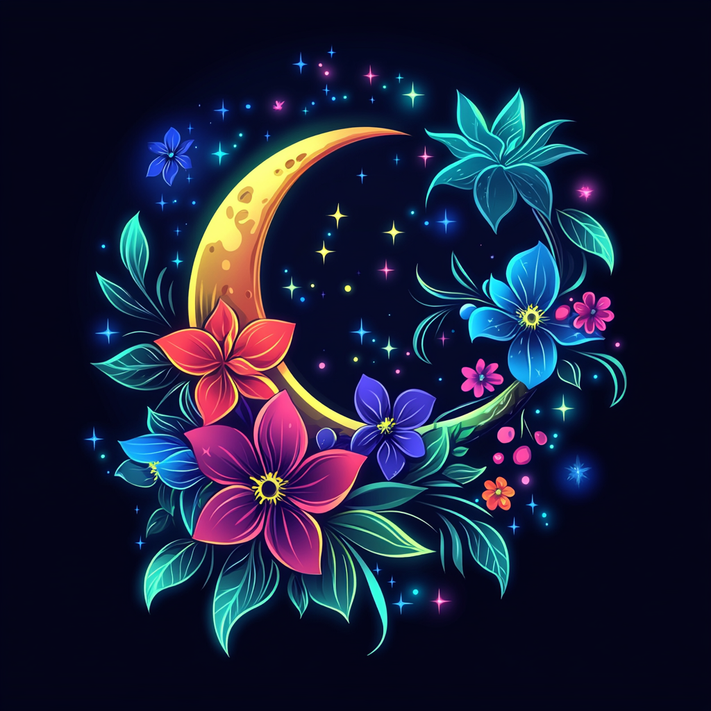 Stars Crescent Moon Flowers Diamond Art Kit