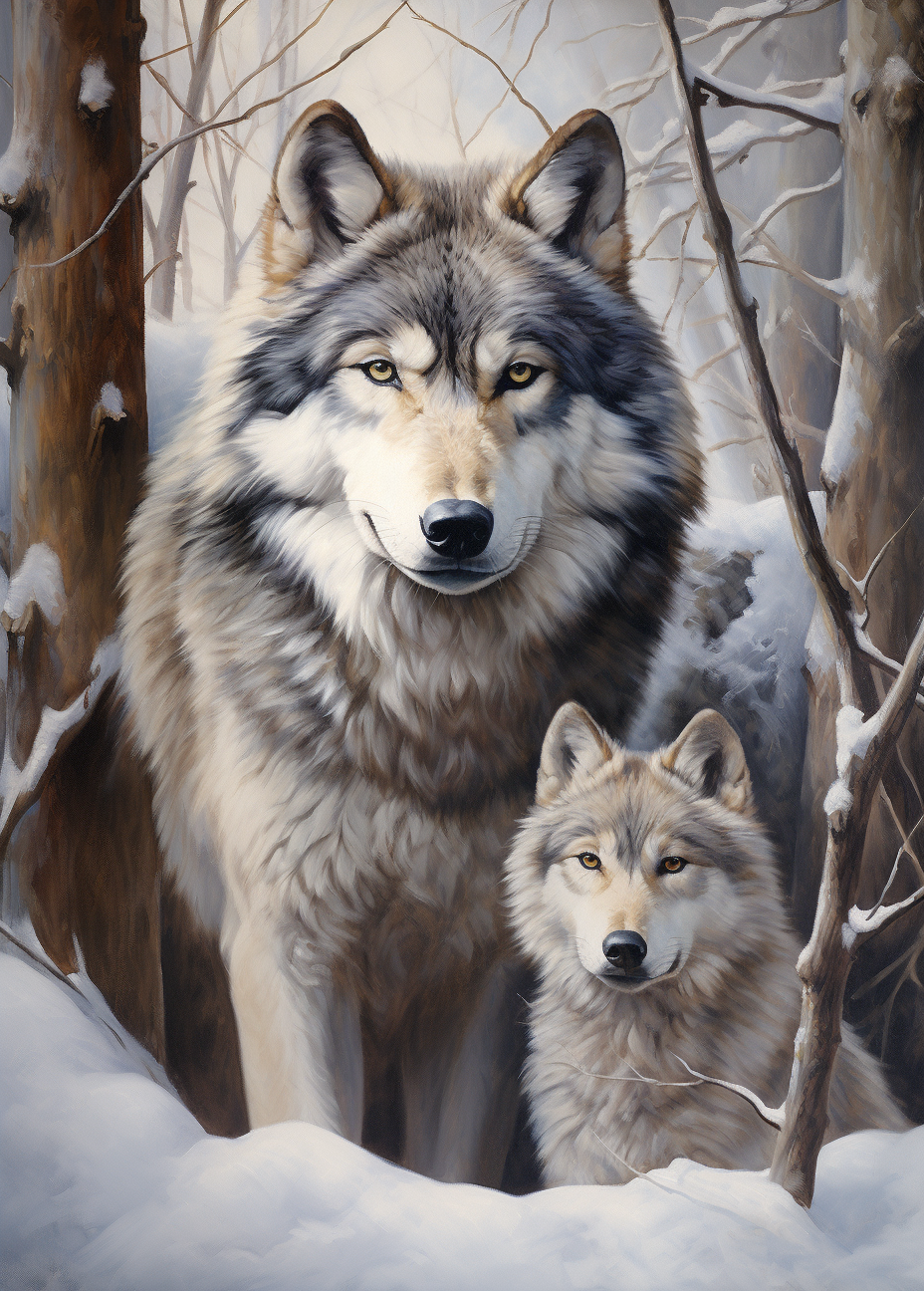 Adult And Young Wolf Diamond Art Kit