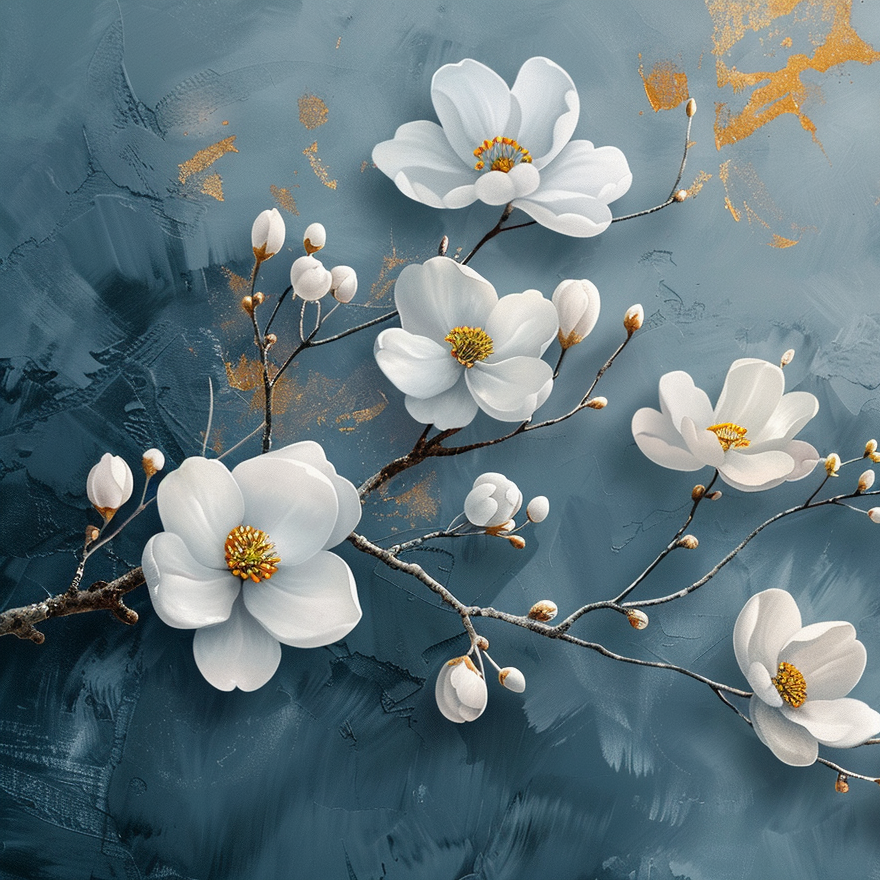 White Flowers On Branches Diamond Art Kit