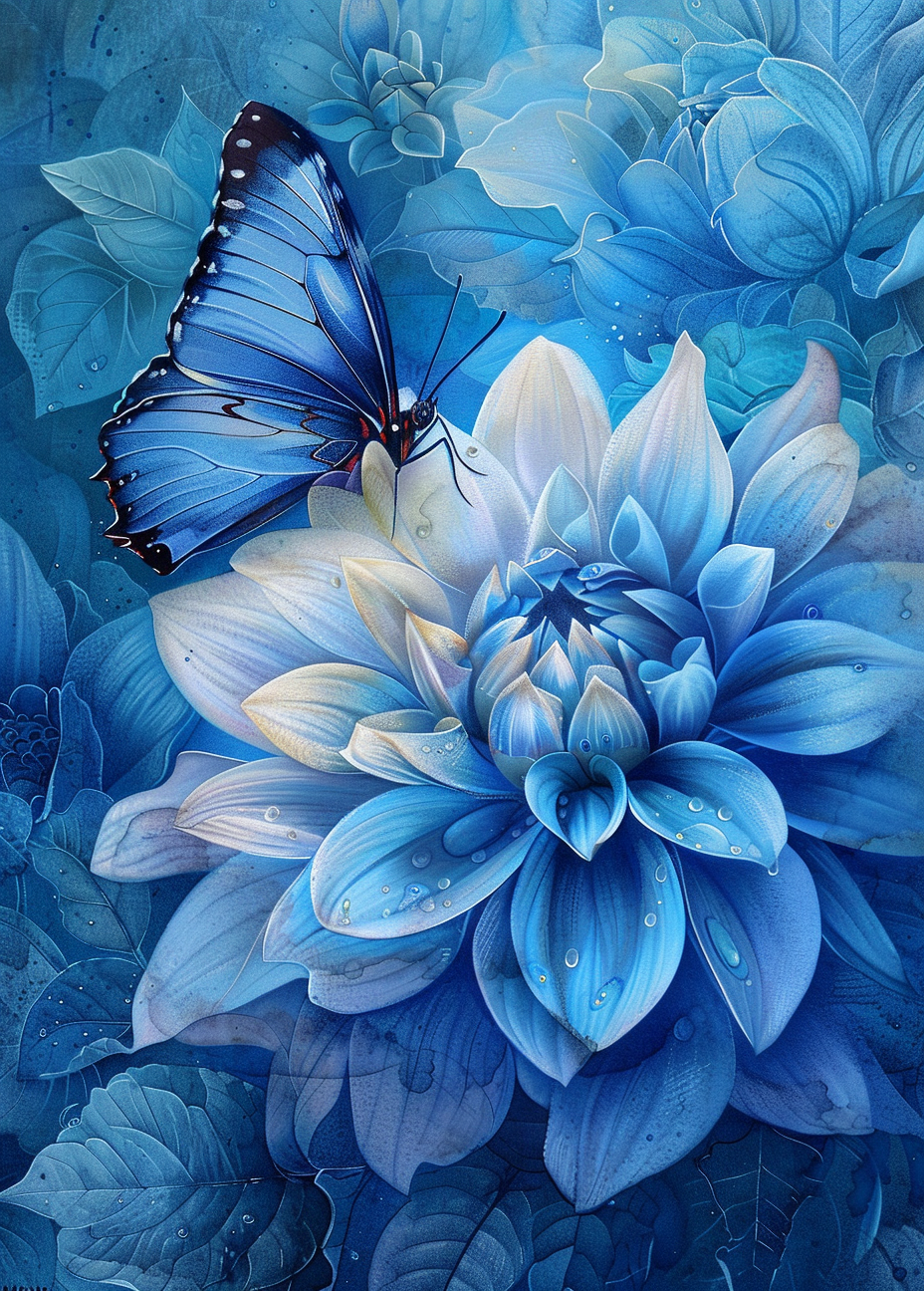 Blue Flower Blue Butterfly Diamond Art Kit